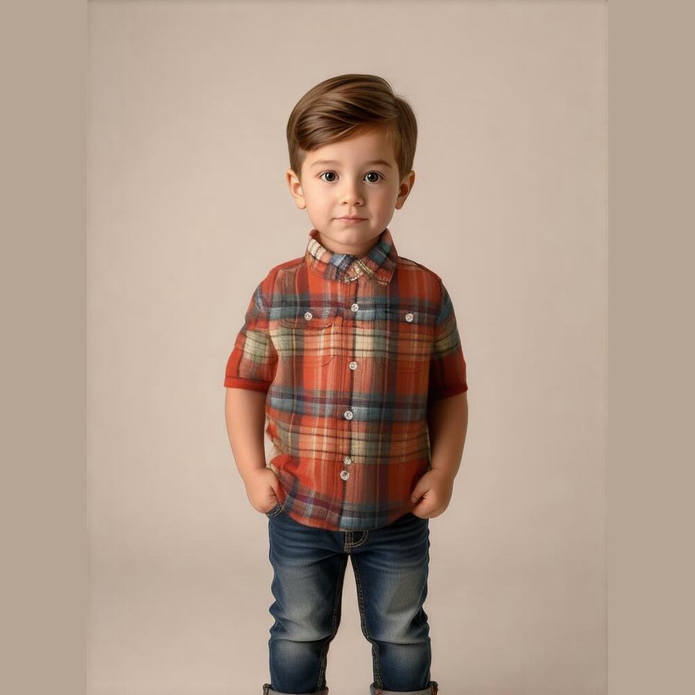Polo Ralph Lauren Boys Shirt Sz 12 Months Orange Blue Plaid Short Sleeves Button
